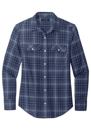 Port Authority Ladies Long Sleeve Ombre Plaid Shirt (True Navy)