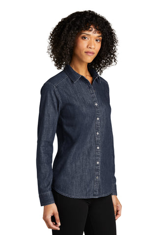 Port Authority Ladies Long Sleeve Perfect Denim Shirt (Dark Wash)