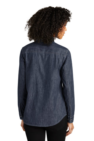 Port Authority Ladies Long Sleeve Perfect Denim Shirt (Dark Wash)