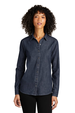 Port Authority Ladies Long Sleeve Perfect Denim Shirt (Dark Wash)