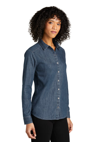 Port Authority Ladies Long Sleeve Perfect Denim Shirt (Medium Wash)