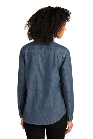 Port Authority Ladies Long Sleeve Perfect Denim Shirt (Medium Wash)