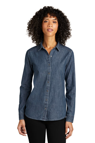 Port Authority Ladies Long Sleeve Perfect Denim Shirt (Medium Wash)