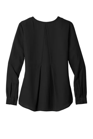 Port Authority Ladies Long Sleeve Button-Front Blouse (Black)