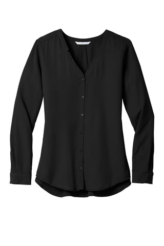 Port Authority Ladies Long Sleeve Button-Front Blouse (Black)