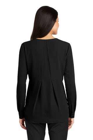 Port Authority Ladies Long Sleeve Button-Front Blouse (Black)