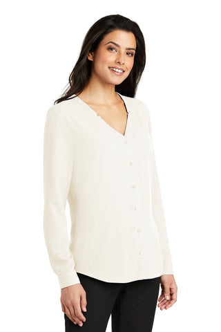 Port Authority Ladies Long Sleeve Button-Front Blouse (Ivory Chiffon)