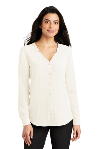 Port Authority Ladies Long Sleeve Button-Front Blouse (Ivory Chiffon)