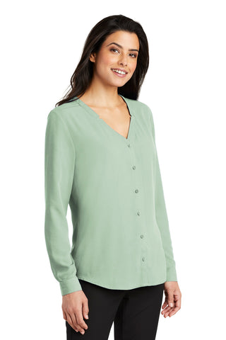 Port Authority Ladies Long Sleeve Button-Front Blouse (Misty Sage)