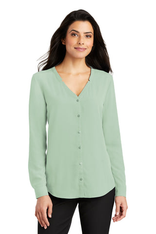 Port Authority Ladies Long Sleeve Button-Front Blouse (Misty Sage)