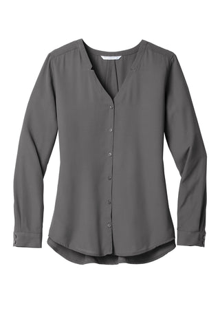 Port Authority Ladies Long Sleeve Button-Front Blouse (Sterling Grey)