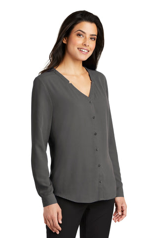 Port Authority Ladies Long Sleeve Button-Front Blouse (Sterling Grey)