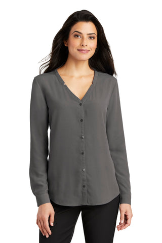 Port Authority Ladies Long Sleeve Button-Front Blouse (Sterling Grey)