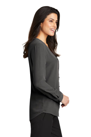 Port Authority Ladies Long Sleeve Button-Front Blouse (Sterling Grey)