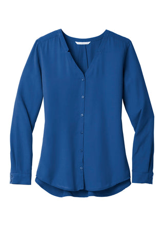 Port Authority Ladies Long Sleeve Button-Front Blouse (True Blue)