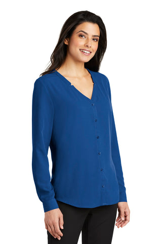 Port Authority Ladies Long Sleeve Button-Front Blouse (True Blue)