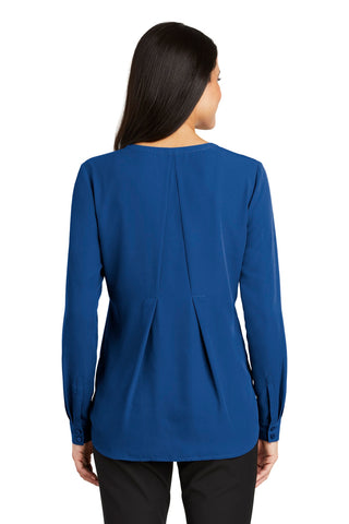 Port Authority Ladies Long Sleeve Button-Front Blouse (True Blue)