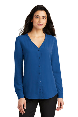 Port Authority Ladies Long Sleeve Button-Front Blouse (True Blue)