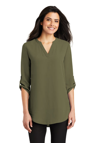 Port Authority Ladies 3/4-Sleeve Tunic Blouse (Deep Olive)