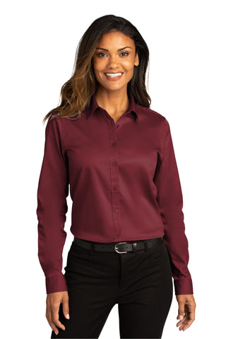 Port Authority Ladies Long Sleeve SuperPro ReactTwill Shirt (Burgundy)