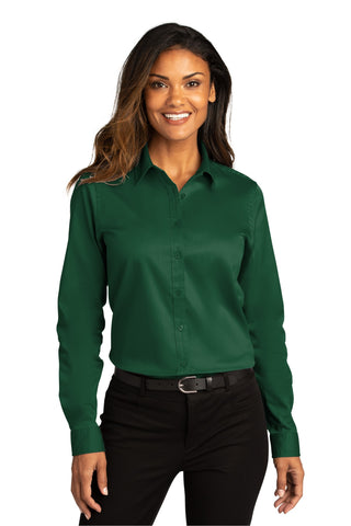 Port Authority Ladies Long Sleeve SuperPro ReactTwill Shirt (Dark Green)