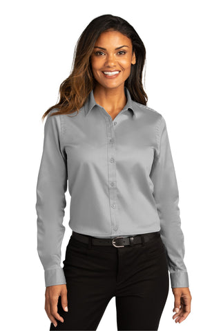 Port Authority Ladies Long Sleeve SuperPro ReactTwill Shirt (Gusty Grey)