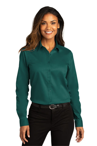 Port Authority Ladies Long Sleeve SuperPro ReactTwill Shirt (Marine Green)