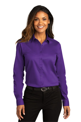 Port Authority Ladies Long Sleeve SuperPro ReactTwill Shirt (Purple)