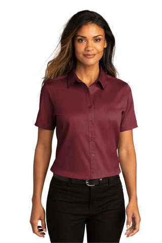 Port Authority Ladies Short Sleeve SuperPro ReactTwill Shirt (Burgundy)