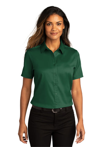 Port Authority Ladies Short Sleeve SuperPro ReactTwill Shirt (Dark Green)