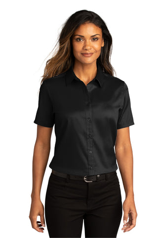 Port Authority Ladies Short Sleeve SuperPro ReactTwill Shirt (Deep Black)