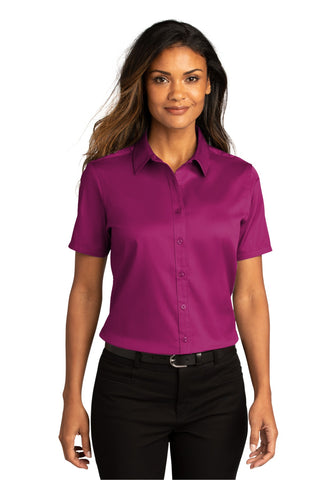 Port Authority Ladies Short Sleeve SuperPro ReactTwill Shirt (Wild Berry)