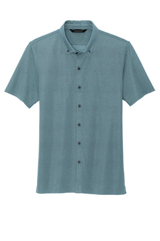 Mercer+Mettle Stretch Pique Full-Button Polo (Parisian Blue Heather)