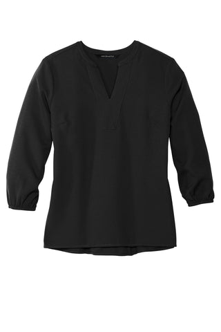 Mercer+Mettle Women's Stretch Crepe 3/4-Sleeve Blouse (Deep Black)