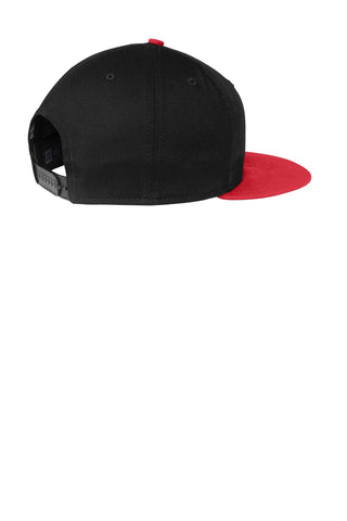 New Era Flat Bill Snapback Cap (Black/ Scarlet)