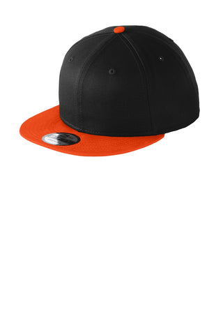 New Era Flat Bill Snapback Cap (Black/ Team Orange)