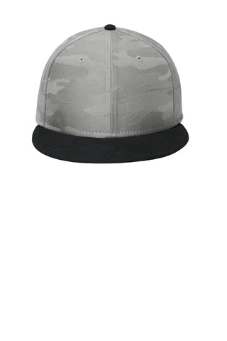 New Era Camo Flat Bill Snapback Cap (Black/ Rainstorm Grey Camo)