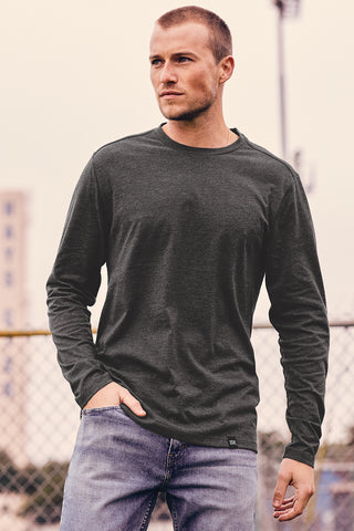 New Era Heritage Blend Long Sleeve Crew Tee (Black Heather)