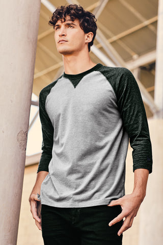 New Era Sueded Cotton Blend 3/4-Sleeve Baseball Raglan Tee (Black Heather/ White)