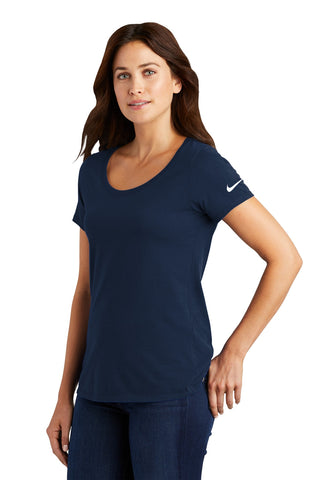 Nike Ladies Dri-FIT Cotton/Poly Scoop Neck Tee (College Navy)