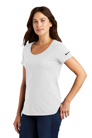 Nike Ladies Dri-FIT Cotton/Poly Scoop Neck Tee (White)