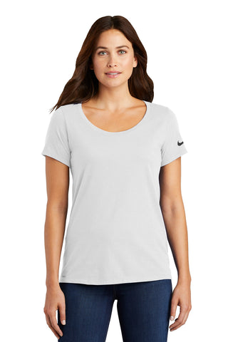 Nike Ladies Dri-FIT Cotton/Poly Scoop Neck Tee (White)