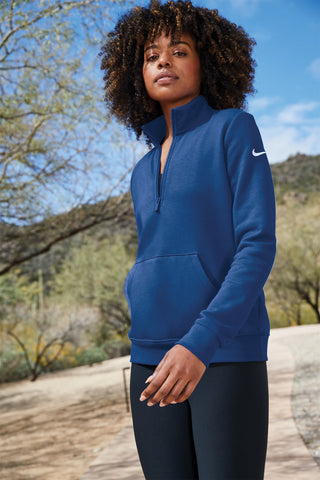 Nike Ladies Club Fleece Sleeve Swoosh 1/2-Zip (Light Game Royal Heather)