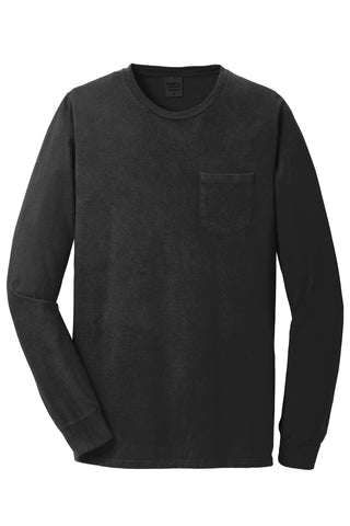 Port & Company Beach Wash Garment-Dyed Long Sleeve Pocket Tee (Black)