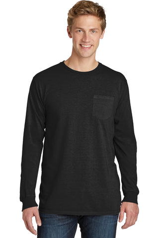 Port & Company Beach Wash Garment-Dyed Long Sleeve Pocket Tee (Black)