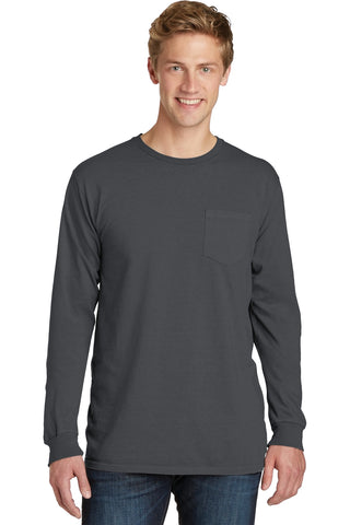 Port & Company Beach Wash Garment-Dyed Long Sleeve Pocket Tee (Coal)