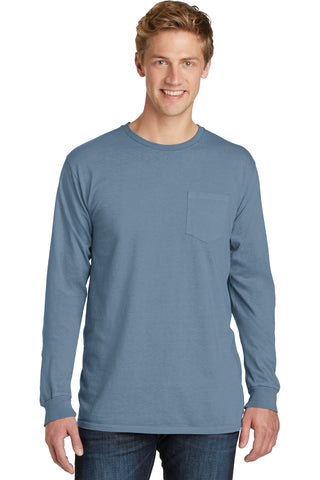 Port & Company Beach Wash Garment-Dyed Long Sleeve Pocket Tee (Denim Blue)