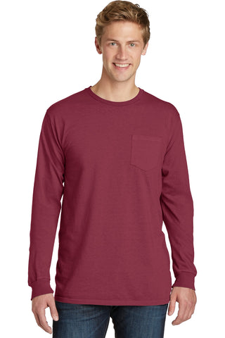 Port & Company Beach Wash Garment-Dyed Long Sleeve Pocket Tee (Merlot)