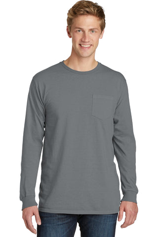 Port & Company Beach Wash Garment-Dyed Long Sleeve Pocket Tee (Pewter)