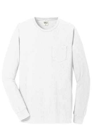 Port & Company Beach Wash Garment-Dyed Long Sleeve Pocket Tee (White)
